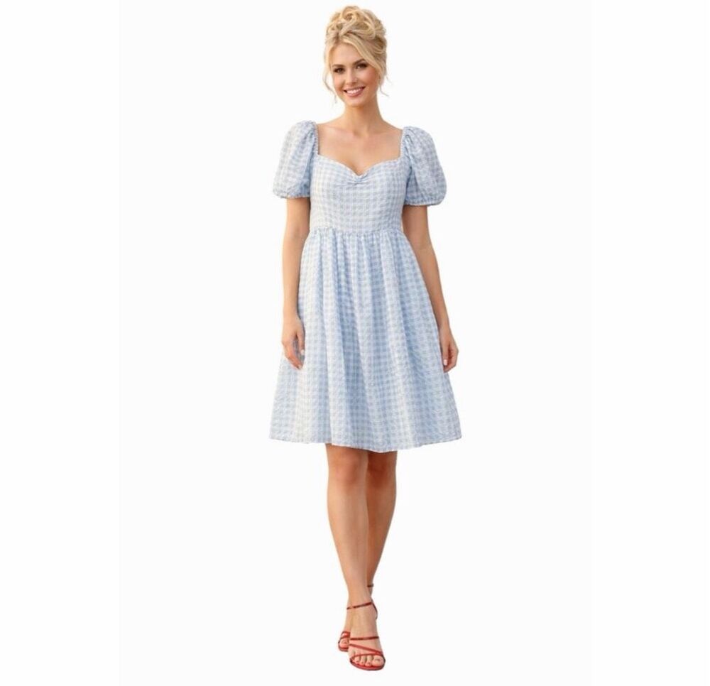 SUGAR THRILLZ FORGOTTEN FAIRYTALE GINGHAM BABYDOLL BLUE SZ XXS DRESS